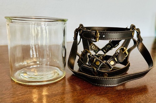 Kerzenhalter Übertopf hängend Glas & Lederriemen Metträger - Bild 4 von 4