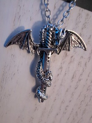Vintage Charm Pterosaurs Sword Necklace Flying Dragon with Wings NEW IN BAG