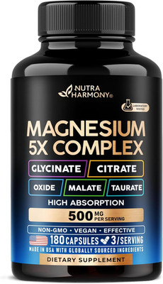 5-in-1 Magnesium Complex - Vegan, Non-GMO - 180 Capsules, 2 Month Supply