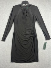 Lauren Ralph Lauren Dress Womens 10P Black Holiday Ruched Knee Length Sheath NWT