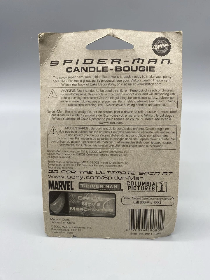 Vela de cumpleaños vintage Marvel Spider-Man 2002 mercancía de la película Wilton nueva rara Foto 2 de 2