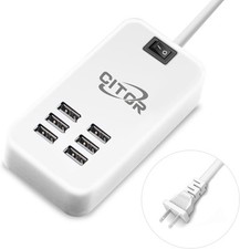 Multi USB Charger, 6 Port Charging Station for Multiple Devices, white