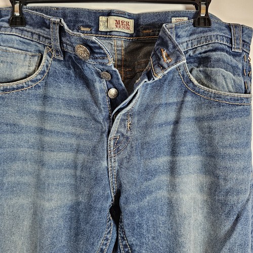 MEK Denim Cody Straight Jeans Herren 40x34 Button Fly Dunkelblau Faded Distressed - Bild 3 von 8
