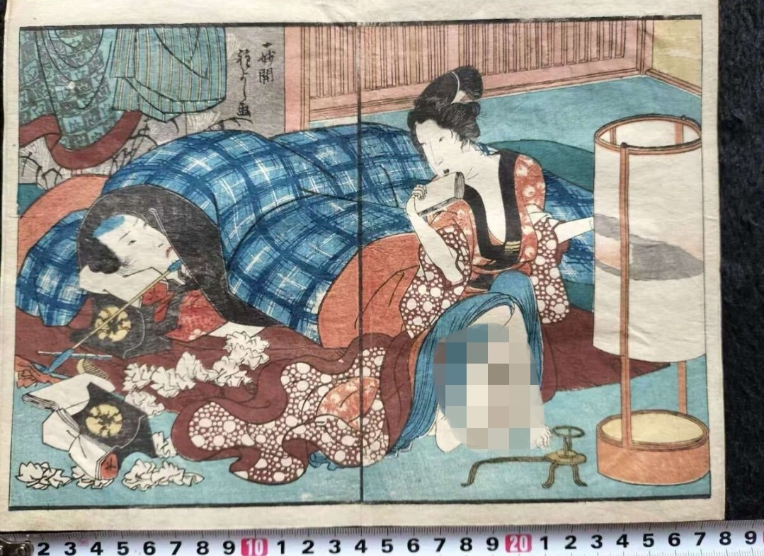 8. Shunga, Edo period, erotic Utagawa colored woodblock ukiyo-e geisha Yu-kaku