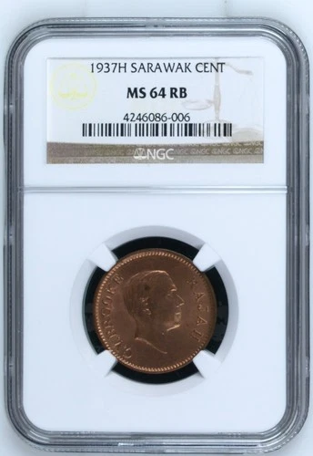 Coin Malaysia Sarawak 1 Cent 1937 NGC MS 64 RB Great Condition Leipzig