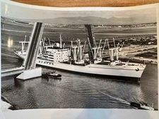Original Real Photo Large Cargo Ship Entering Honolulu Harbor Circa 1960's