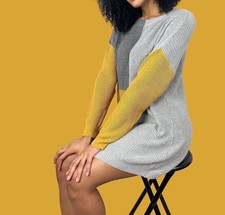 NEW VISIT Color Block Womens Knit Sweater Dress Yellow Gray Size Medium M