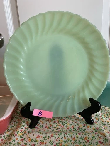 Vtg Anchor Hocking Fire King Jadeite Shell Swirl 10” Dinner Plate