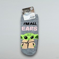 Grogu Baby Yoda No Show Socks Gray Shoe Size 4-10 Star Wars Mandalorian