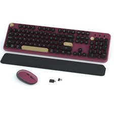 Wireless Retro Keyboard And Mouse Combo 2.4GHz BurgundyBlack Full Size