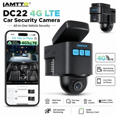 LAMTTO 4G LTE Dual Dash Cam 1080P Front Inside Remote Live Stream 24/7 Parkplatz