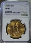 1923 D US $20 Saint Gaudens NGC MS67 Double Eagle