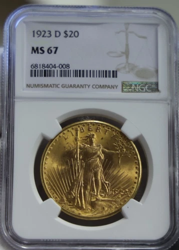 1923 D US $20 Saint Gaudens NGC MS67 Double Eagle
