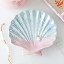 Iridescent Blue Ceramic Shell Shaped Trinket Dish 2x11x10.5cm Small