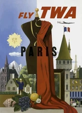 Paris Fly TWA 1950s European Retro Travel Advertisement Poster