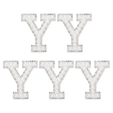 5Pcs Sew on Letter Y Patches, Pearl Rhinestone A-Z Alphabet Patches, White