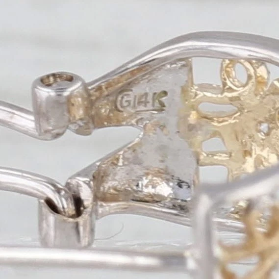 0.33ctw Diamond Ornate Filigree Drop Earrings 14k White Yellow Gold Omega Backs - Image 4 of 4