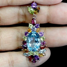 925 Sterling Silver Pendant Oval Sky Blue Topaz 14x10mm Citrine Gemstone Jewelry