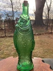 Vintage 1960's Federal Glass Green Fish Bottle Wine Decanter w/ Cork 13"