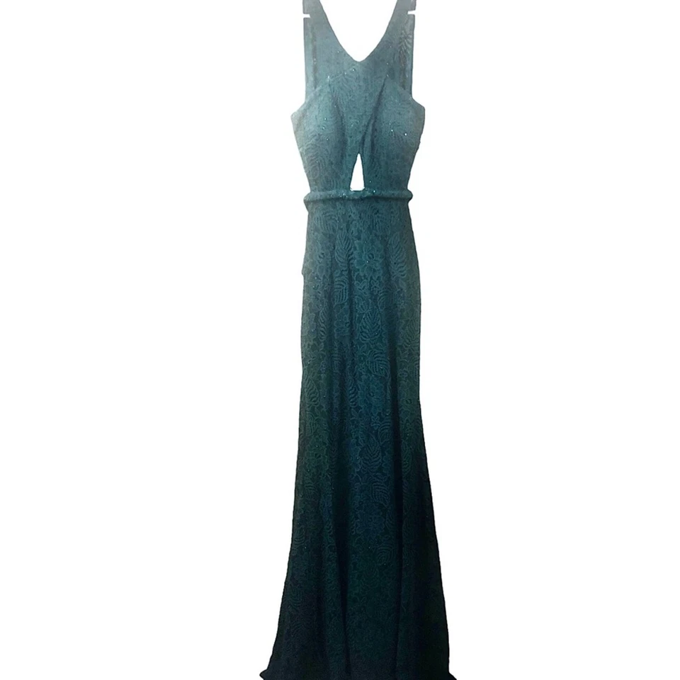 La Femme Green Cut Out Long Lace Dress Formal Gown Prom Size 6 #22614 $498 - Image 3 of 4