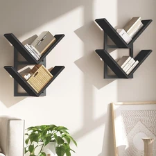 Floating Shelves for Wall, Set of 2 Wall Mounted Shelves, 2-Tier Wooden Hangi...
