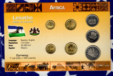 Littleton World Coin Set Lesotho UNC 5,10,20,50 Lisente 1,2,5 Malote 1998