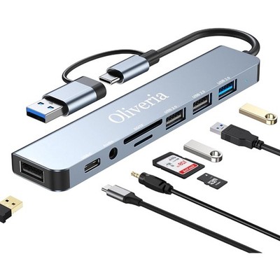 USB C Hub 3.0 mit 8 Anschlüssen, SD&TF Kartenleser, 3.5mm Audio, USB Typ C fü...
