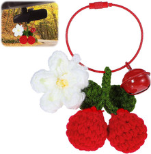 Cute Crochet Cherry Decor for Car Accessories, Rear View Mirror Hanging, Aesthet