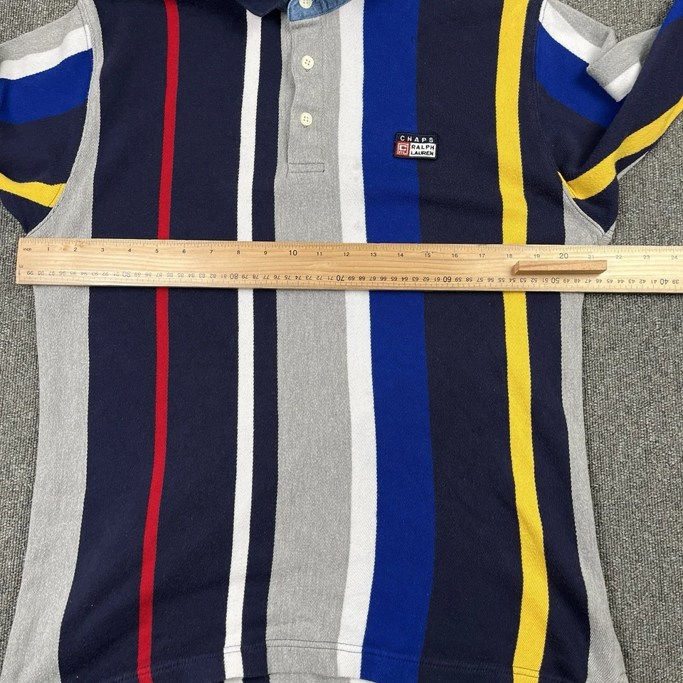 Vintage Chaps Ralph Lauren Shirt Mens Large Blue Grey Striped Long Sleeve Polo - Image 3 of 4