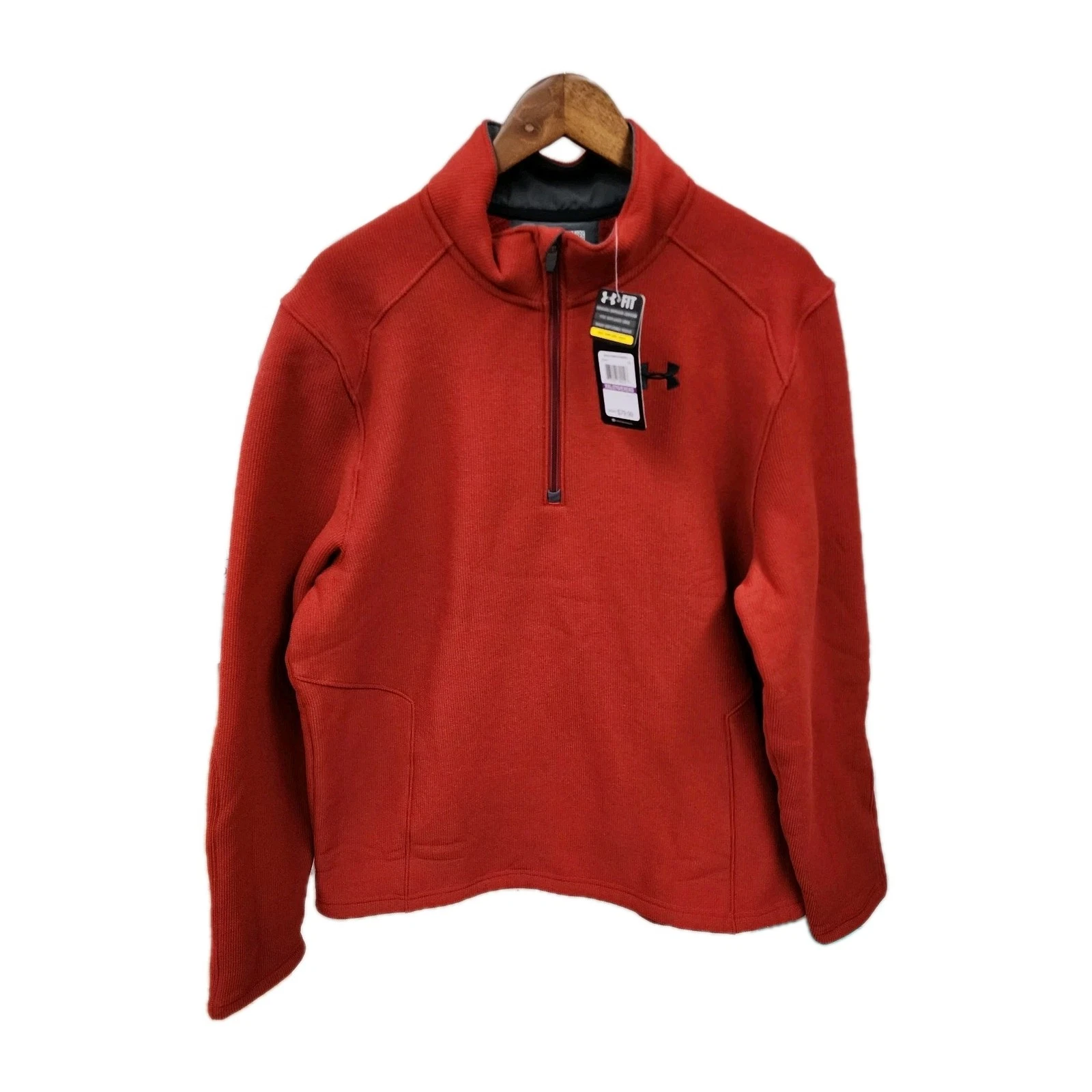 Under Armour Jacket Pullover Sz 2XL Red Orange Mens 1/4 Zip Long Sleeve Loose