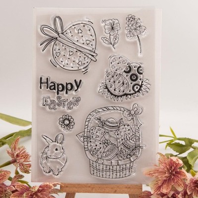 Happy Easter Bunny Egg Bloom Clear Stamp for Card Making Scrapbooking Decor