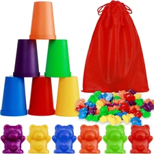 67Pcs Counting Rainbow Bears with Matching Sorting Cups,Educational Sorting Toy 