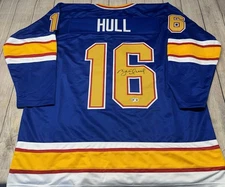 ST. LOUIS BLUES BRETT HULL SIGNED BLUE CUSTOM JERSEY BECKETT COA