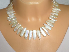 Halskette Collier Biwa-Zuchtperlen Stäbchen Rechteck quer Weiß