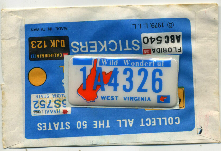 72 Vintage 1979 Dime Store Display  - 2 1/2" Vinyl License Plate Puffy Stickers