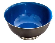 Vintage Reed and Barton #105 Silverplate and Blue Enamel Bowl 9 in. x 4.5 in.
