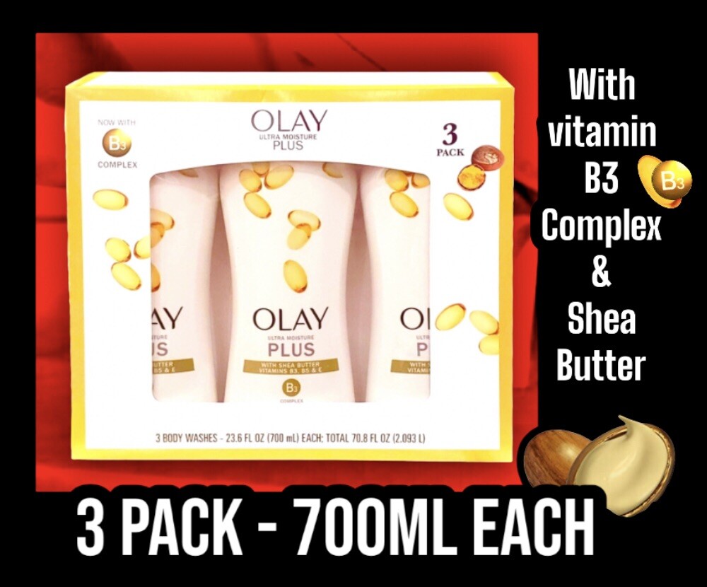 3PK Olay Ultra Moisture Plus Body Wash w B3 COMPLEX+Shea But