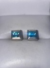 Blue Topaz Stud Earrings Set Estate Solid Sterling Silver Square-Cut Natural