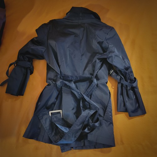 Giacca cappotto vintage nuovo senza etichette Southpole CHIC BELTED donna nero foderato così carino! Taglia MED/LRG - Foto 7 di 8