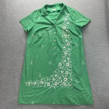 Tesoro's Shirt Dress Womens L Short Sleeve Green Embroidered Floral Button Front