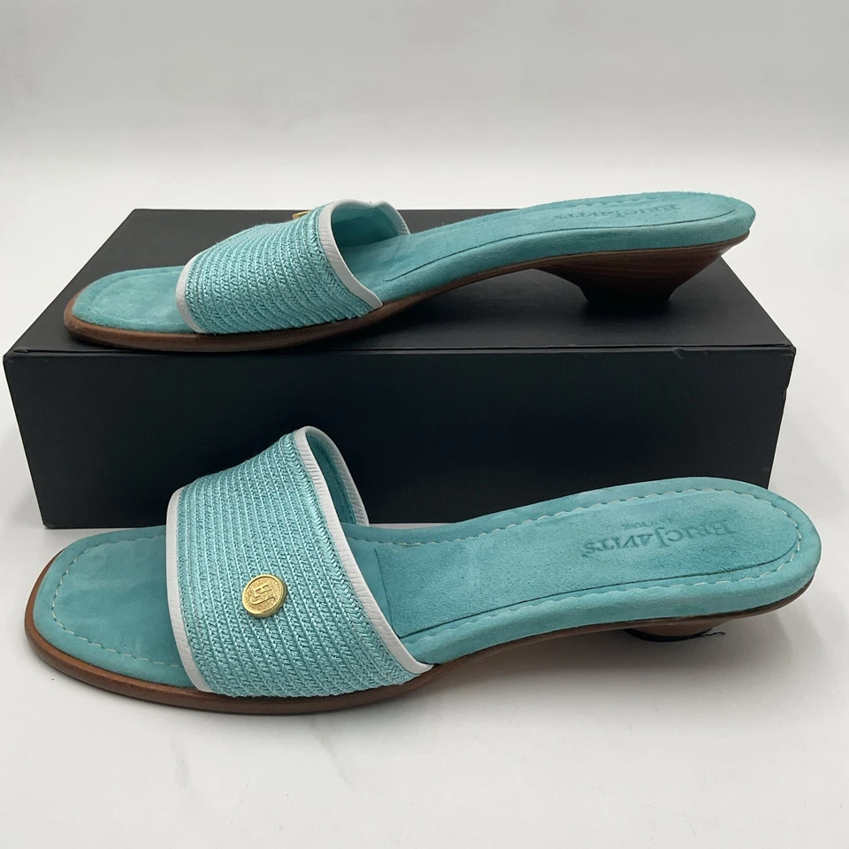 Eric Javits Bellport Sandals Women's 7.5M Blue Leather Slip On Comfort Designer - Image 3 of 4