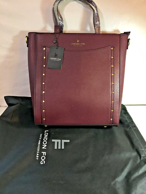 London Fog Sofia Studded Tote, New Plum w Bag & Tags