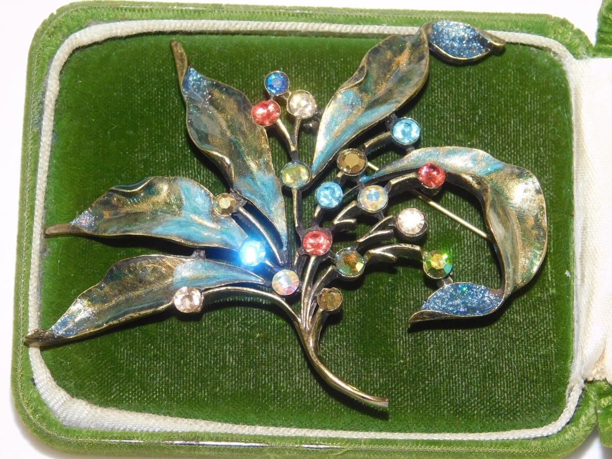 Chico's Beautiful Colorful Enamel Rhinestone Leaf Flower Brooch
