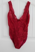 Vintage Burgundy Wine Lace Babydoll Bodysuit Teddy Night Lingerie Small