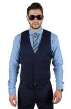 Men's Navy Dress Suit Vest 5 Button V Neck Adjustable Back Strap Formal AZAR MAN