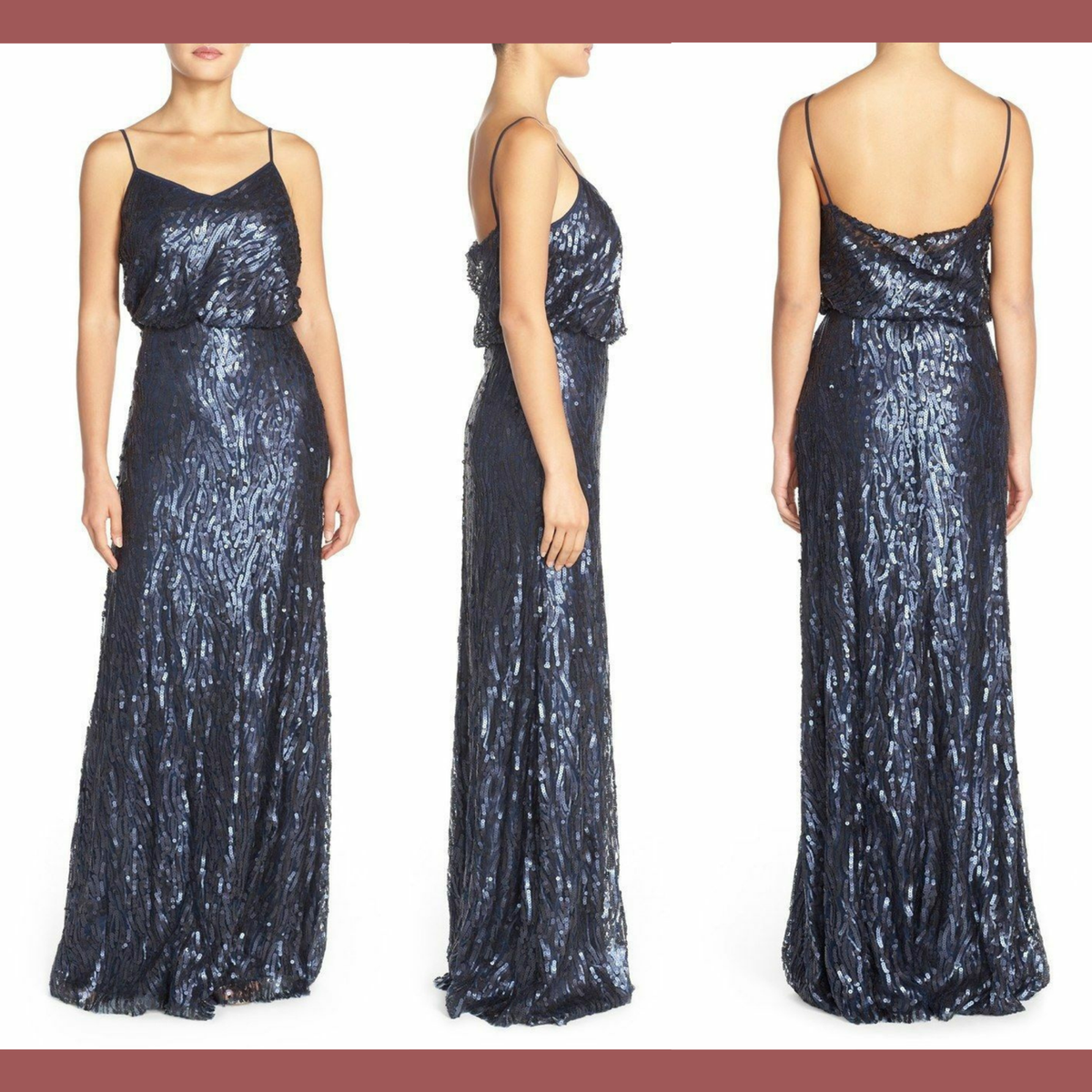 NWT Donna Morgan 'Courtney' Spaghetti Strap Sequin Blouson Gown