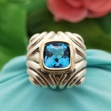 Vintage Sterling Silver and Blue Topaz Ring-Estate-Unisex-Radiant Cut-LARGE