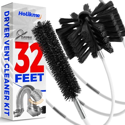 Dryer Vent Cleaner Kit Lint Brush Drill Attachment Duct Cleaning Tool Snake 32FT