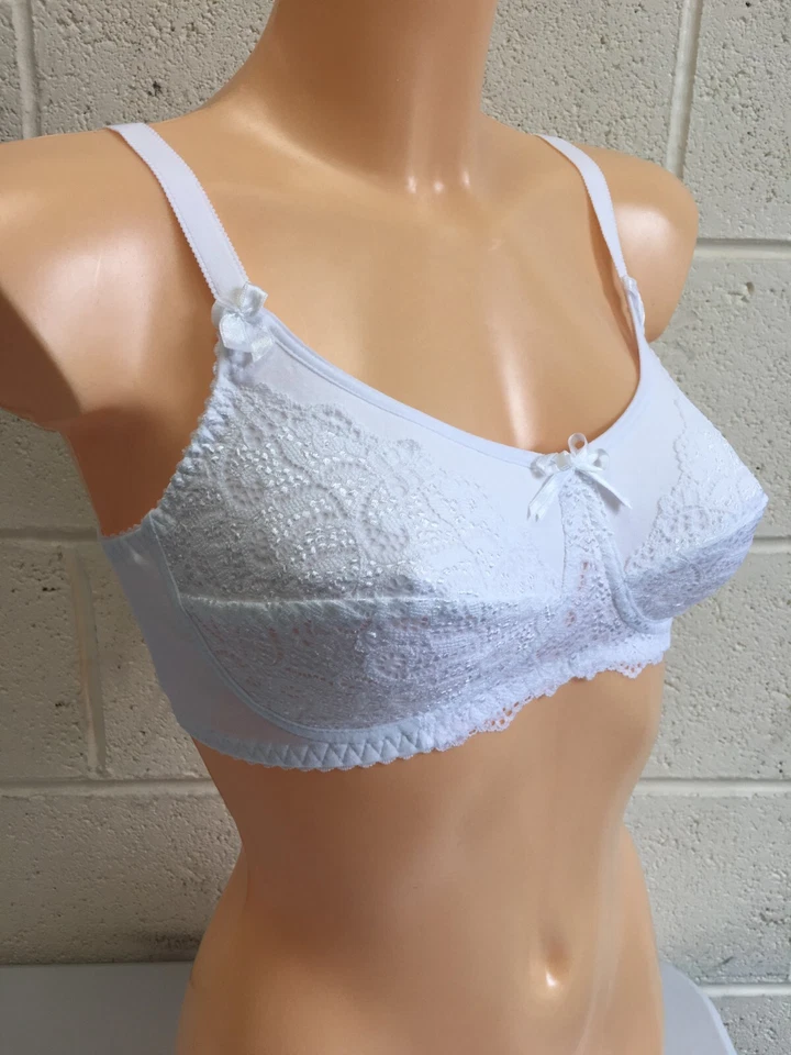 Красивый белый кружевной бюстгальтер без проводов мягкий на всю чашку карманный бюстгальтер для мастэктомии - РАЗМЕР 34DD - Изображение 4 из 4