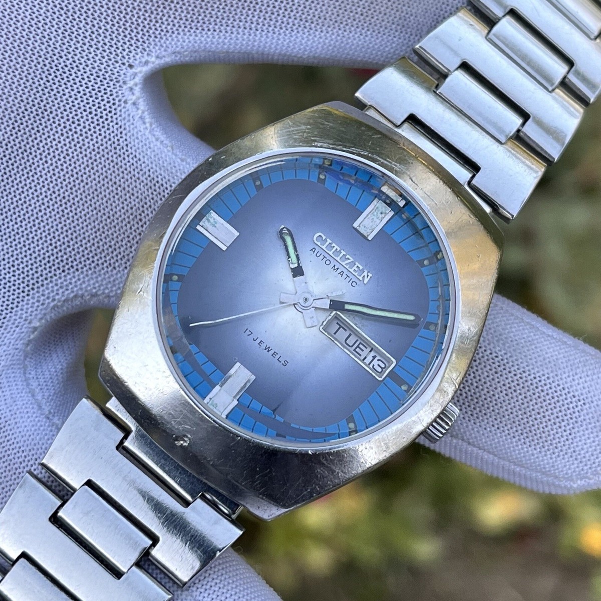 Rare Vintage Citizen Automatic Shadow Sapphire Blue Dial Japan